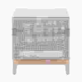 Essentials For Living Woven Tapestry Outdoor End Table in Taupe & White Flat Rope/Taupe Stripe/Gray Teak 6847.WTA/GT PROMO