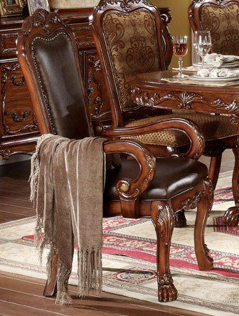 Large image Acme Dresden Pedestal Dining Arm Chairs in Brown Cherry Oak 12154 (Set of 2)