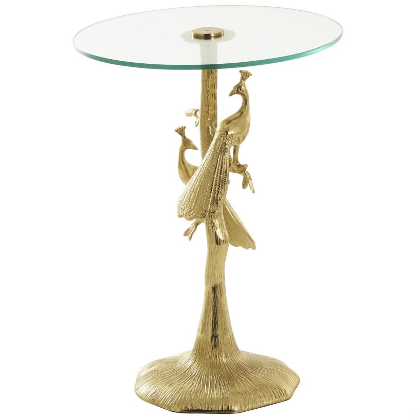UMA Gold Aluminum Peacock Accent Table with Glass Top