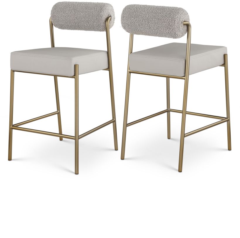 Meridian Furniture Carly Boucle Fabric & Faux Leather Counter Stool