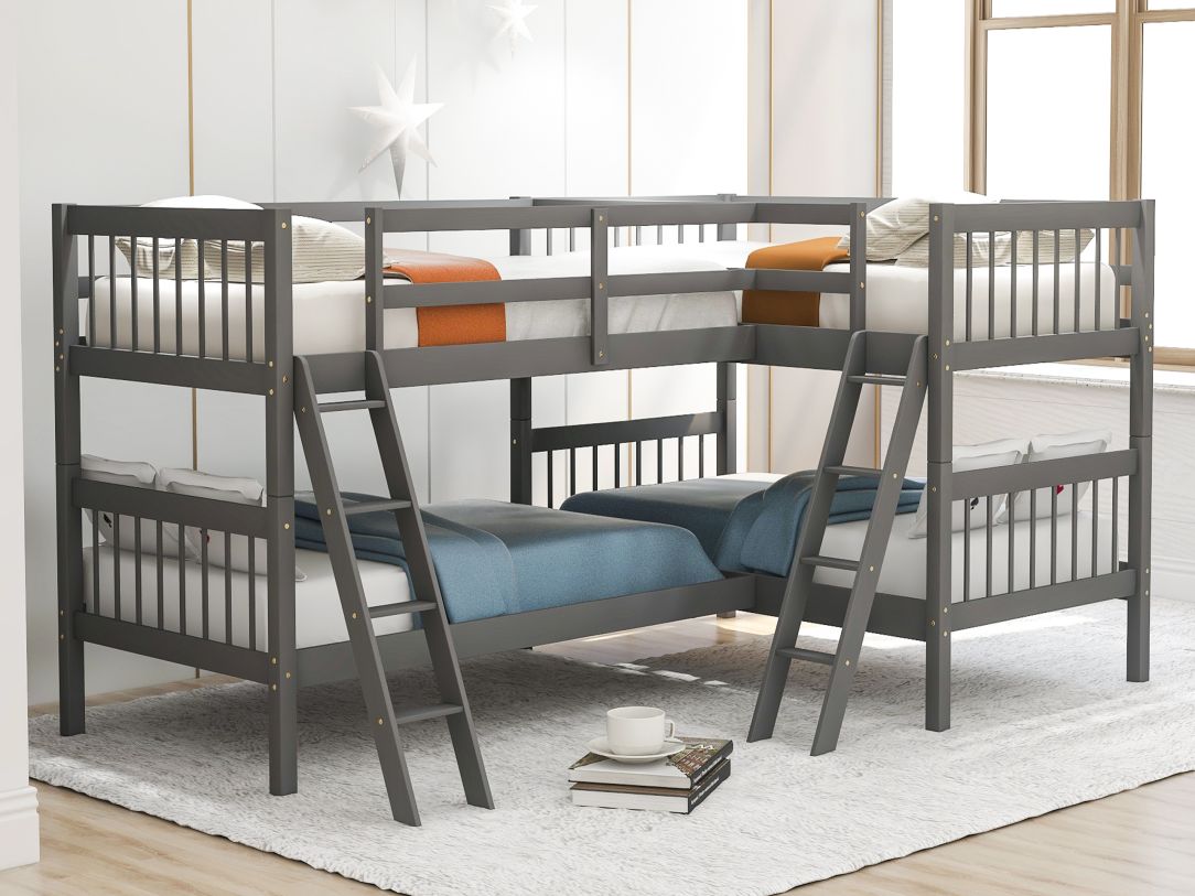 Shop L Shaped Bunk Bed w Ladder Twin Gray FedEx UPS