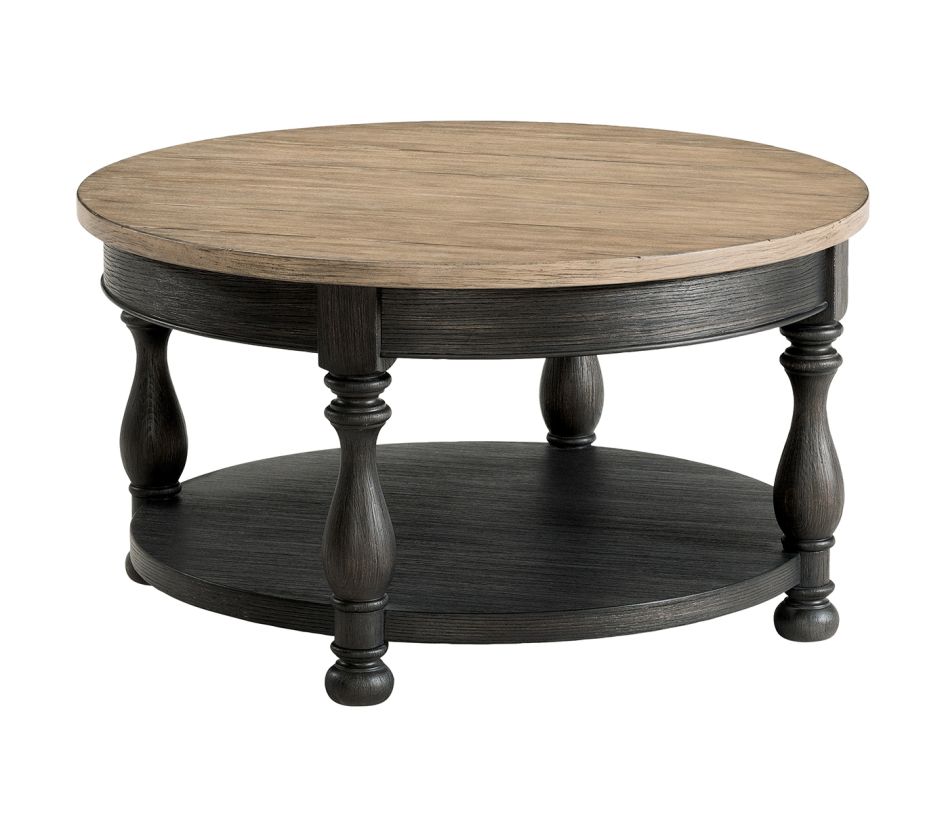 Barrington Two Tone Antique Oak And Matte Black Round Cocktail Table - Thumbnail 3