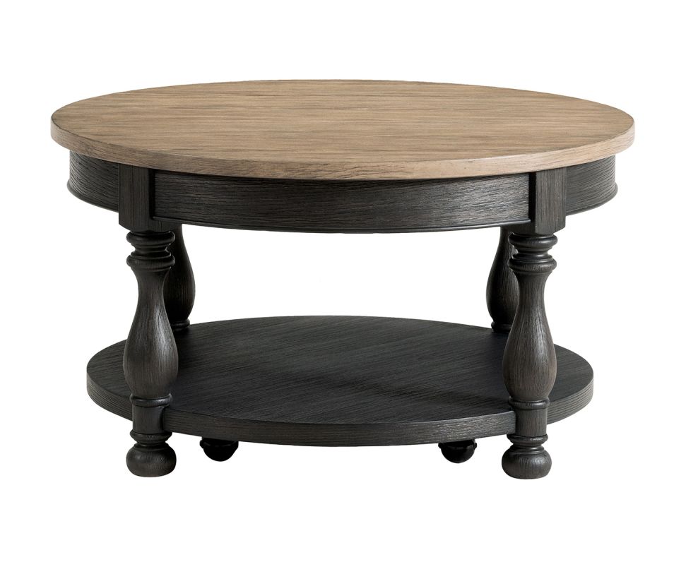 Barrington Two Tone Antique Oak And Matte Black Round Cocktail Table - Thumbnail 2