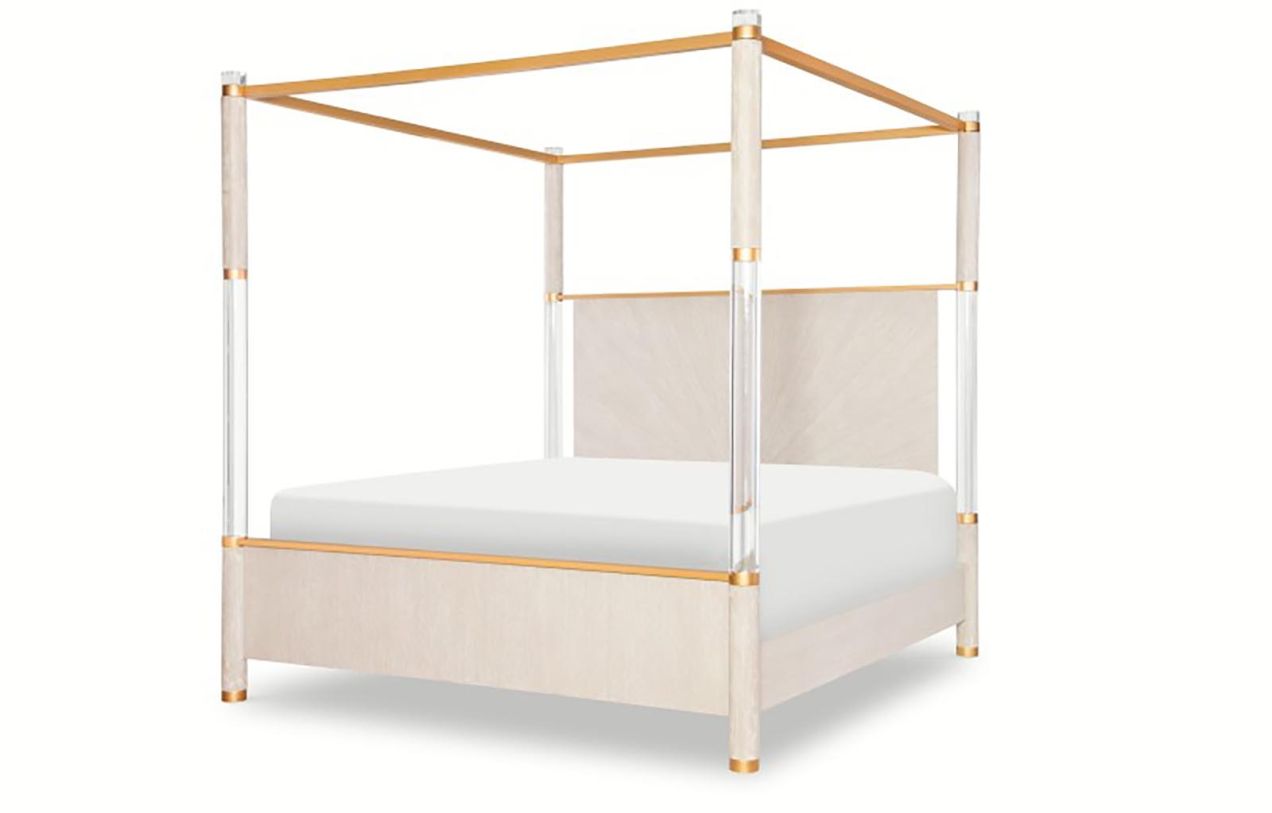 Large image Legacy Classic Miramar Queen Panel Bed with Canopy and Acrylic Posts in White 3300-5005K