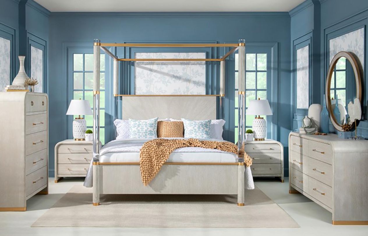 Legacy Classic Miramar 2pc Panel Bedroom Set with Canopy and Acrylic Posts in White 3300