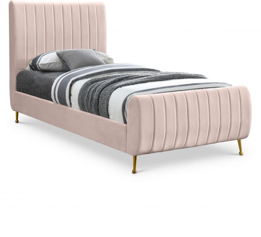 Meridian Zara Velvet Twin Bed in Pink Velvet ZaraPink T