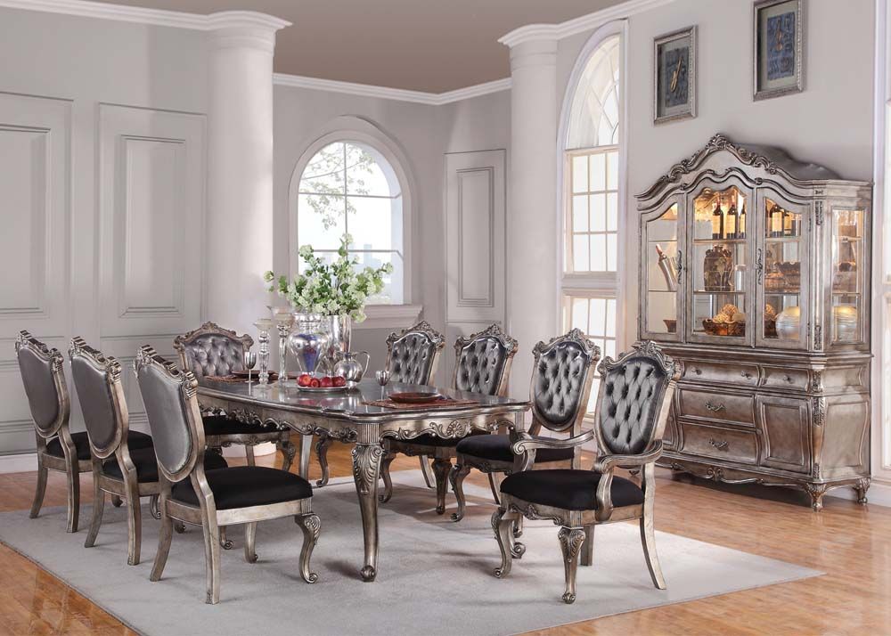 Acme Chantelle 9PC Dining Room Set in Antique Platinum EST SHIP TIME APPX 4 WEEKS