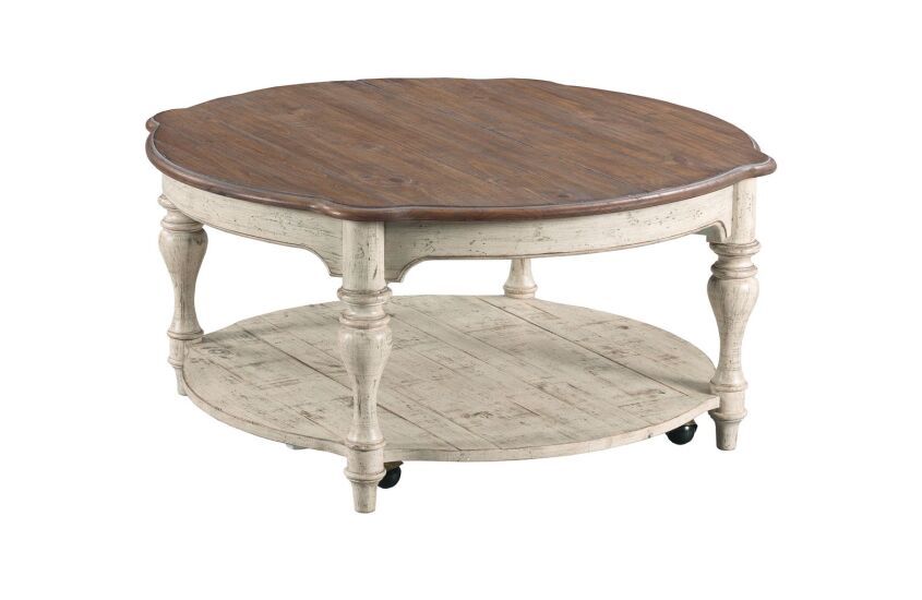 Large image Kincaid Weatherford-Cornsilk Bolton Round Cocktail Table in White 75-024  CODE:UNIV26 for 26% Off
