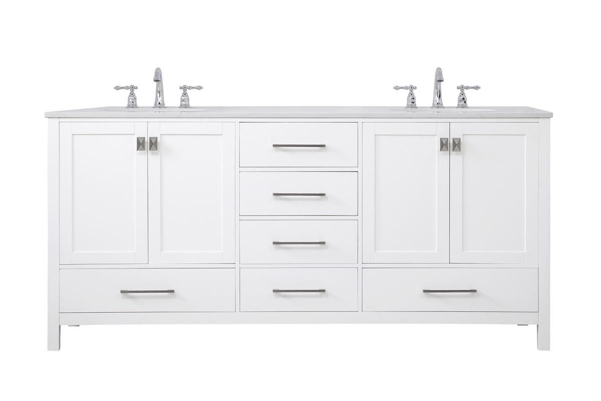 Elegant 72 In. Double Bathroom Vanity in White VF18872DWH