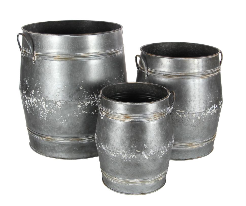 UMA Set of 3 Grey Metal Farmhouse Planter, 16