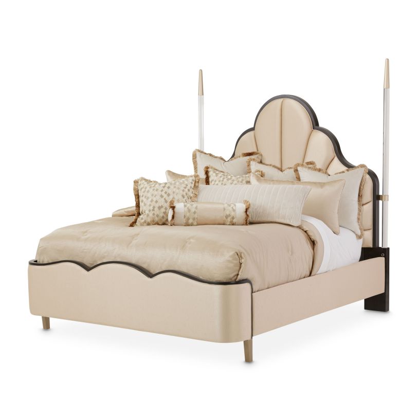 Large image AICO Malibu Crest Queen Scalloped Poster Bed in Dark Espresso