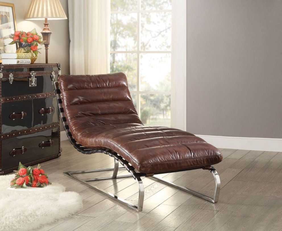 Acme Furniture Qortini Chaise in Vintage Dark Brown 96670 EST SHIP