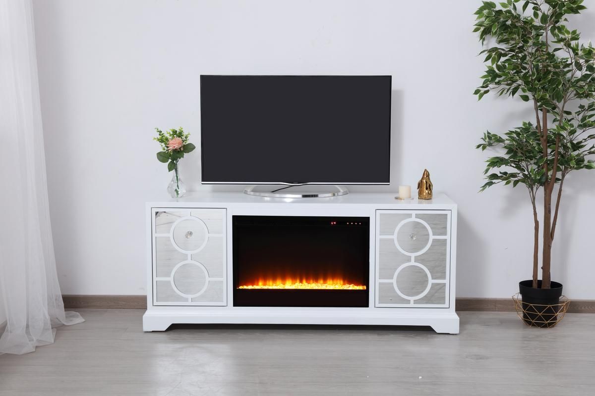 Elegant Furniture and Lighting Mirrored TV Stand with Fireplace Insert - Thumbnail 5