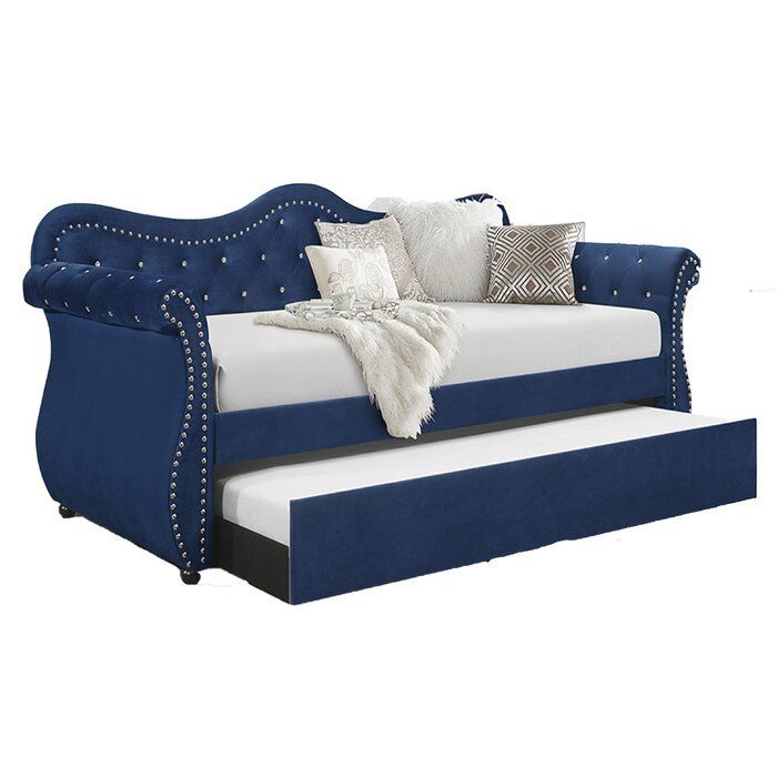 Galaxy Home Abby Luxury Contemporary Design Upholstered Velvet Solid Wood Twin DayBed with Trundle - Thumbnail 2