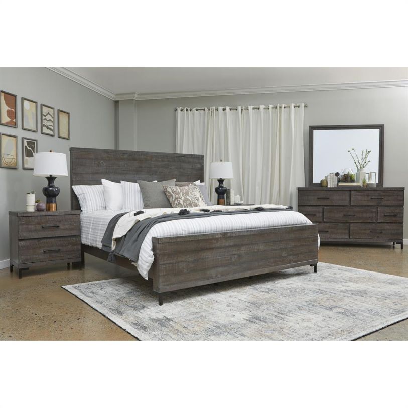 Samuel Lawrence Austin 4 Piece Panel Bedroom Set in Distressed Gray