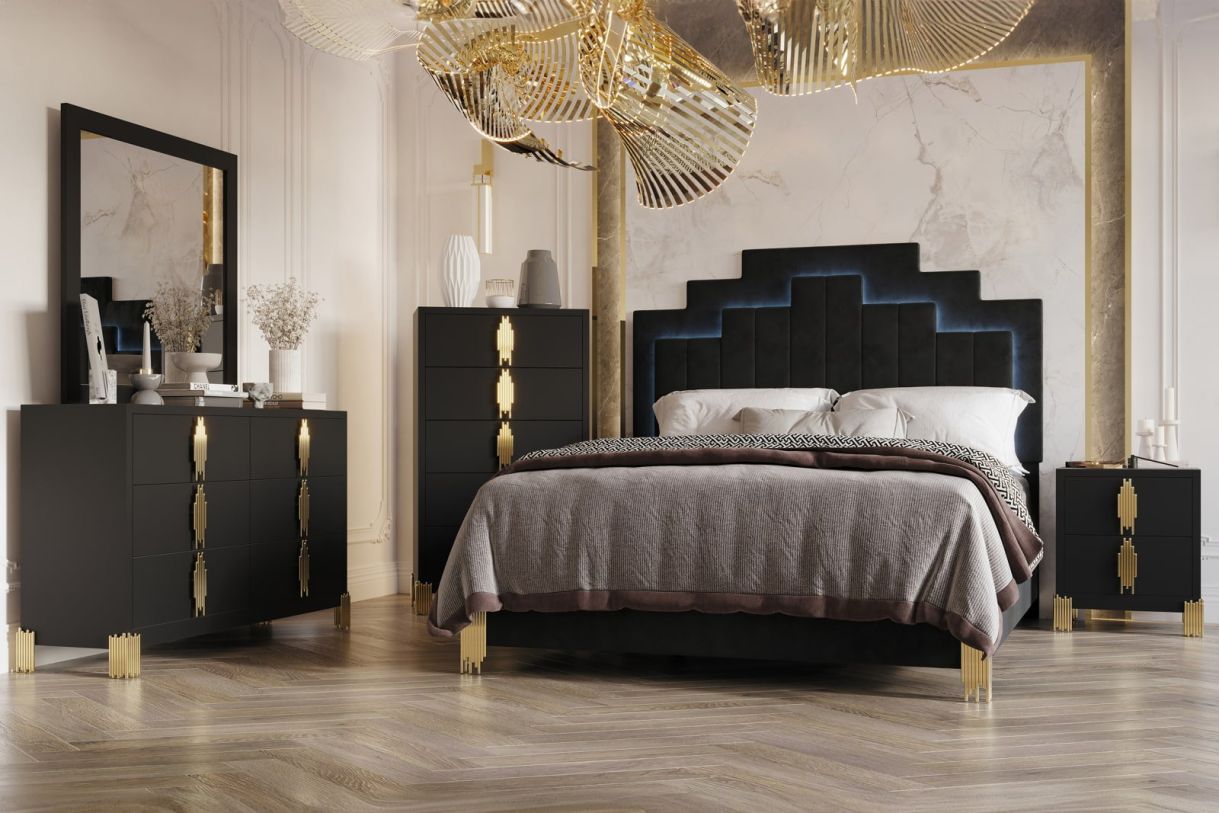 black and gold nightstand and dresser set Kendall 2-Drawer Nightstand Black and Gold main image 1