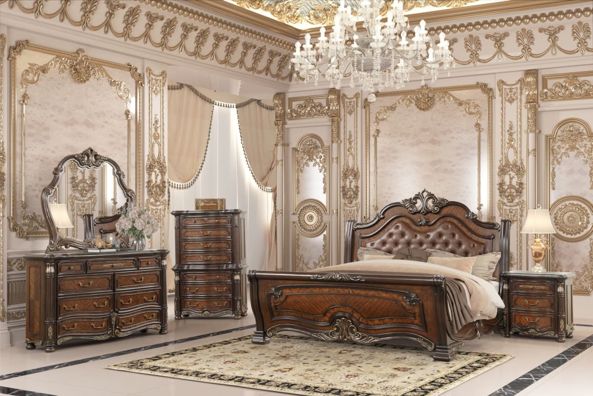 New Classic Bella Notte 2pc Sleigh Bedroom Set in Mahogany Brown