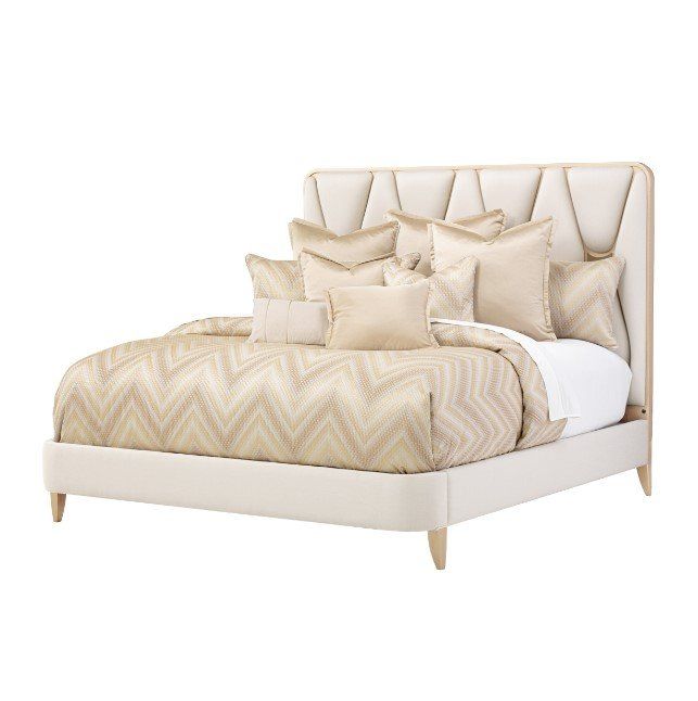 Large image AICO La Rachelle Queen Upholstered Panel Bed in Medium Champagne 9034000QN-136