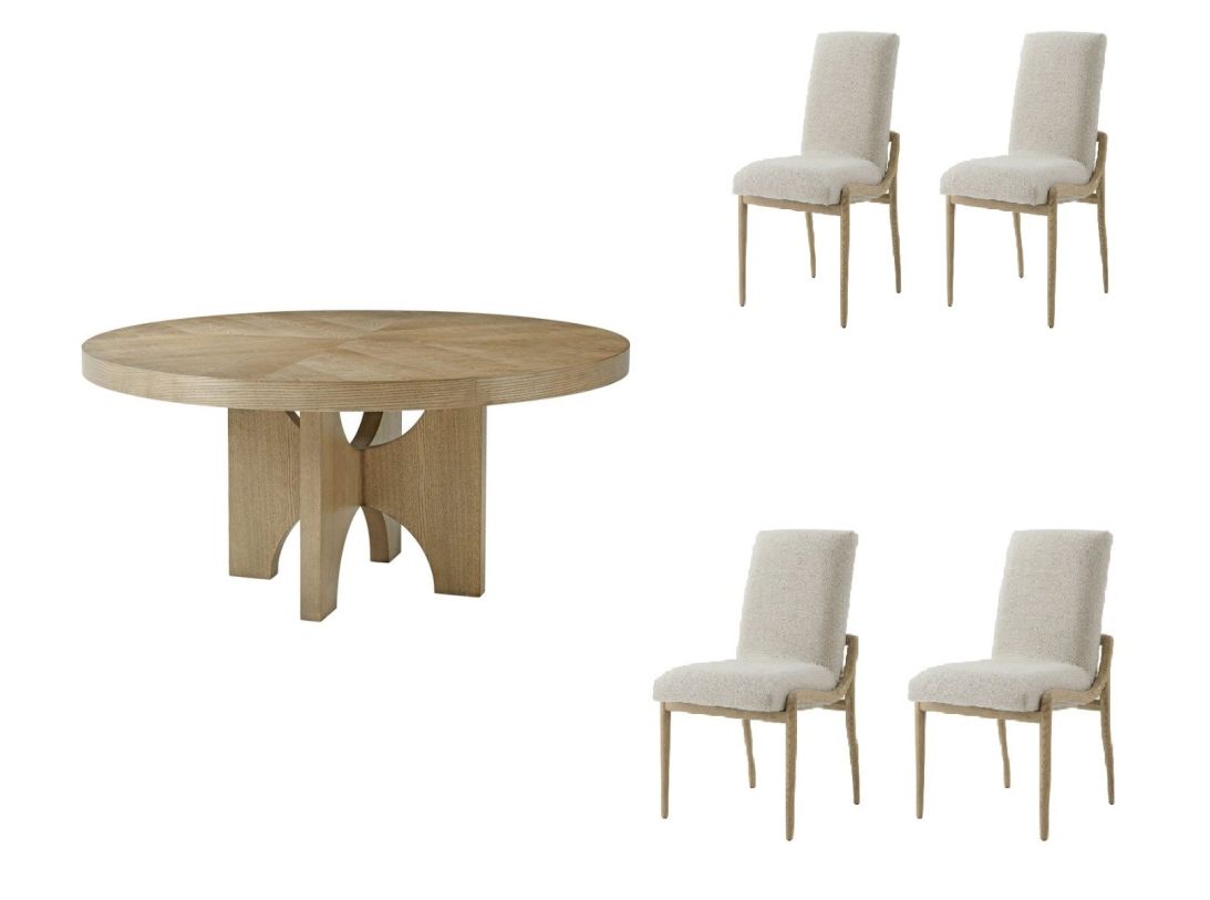 Theodore Alexander Catalina 5pc Round Dining Table Set in Dune