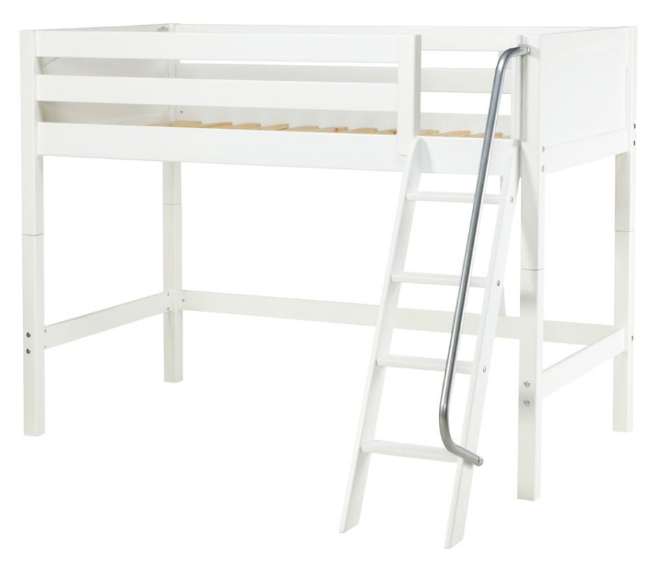 Large image Maxtrix Bare Bone Twin Size Mid Loft (Low/Low) Panel Bed with Angle Ladder in White CHAPWP