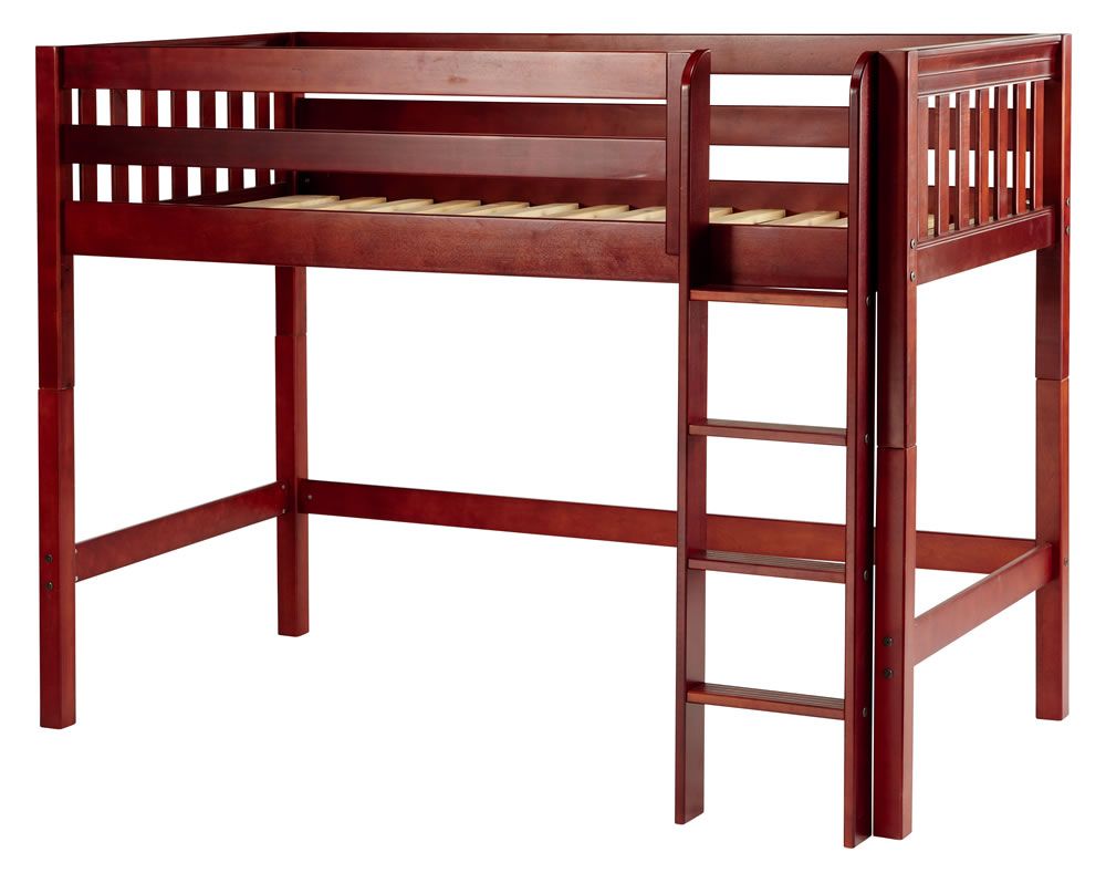 Large image Maxtrix Bare Bone Twin Size Mid Loft (Low/Low) Slat Bed with Straight Ladder in Chestnut CHIPCS