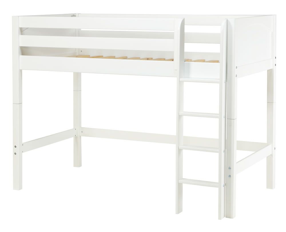 Large image Maxtrix Bare Bone Twin Size Mid Loft (Low/Low) Panel Bed with Straight Ladder in White CHIPWP