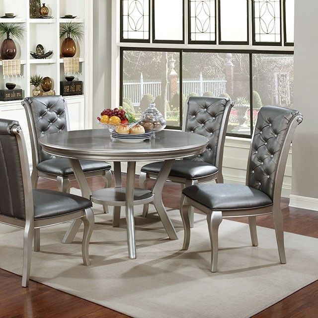 Furniture of America Amina 5pc Round Dining Set in Champagne