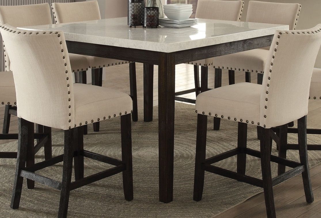 Acme Nolan Counter Height Table in White Marble Weathered Black 72855 EST SHIP TIME APPX 4