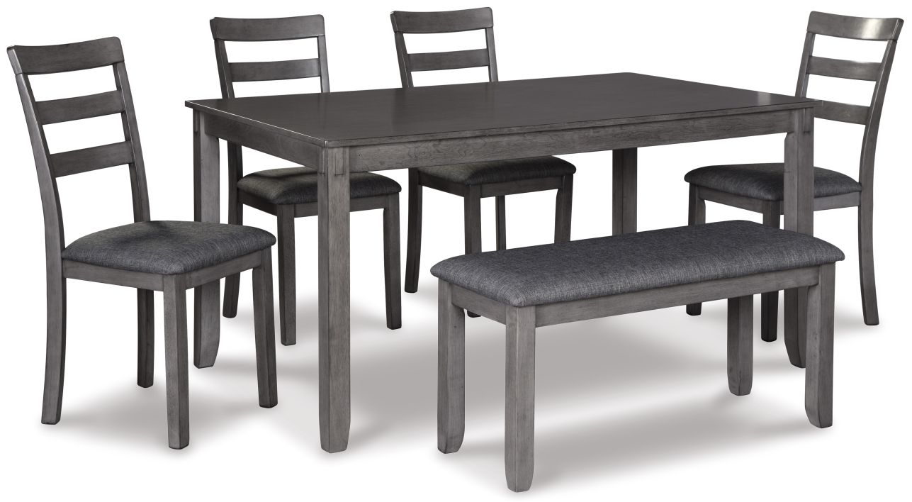 Bridson 6Pcs Dining Table and Chairs with Bench in Gray D383-325