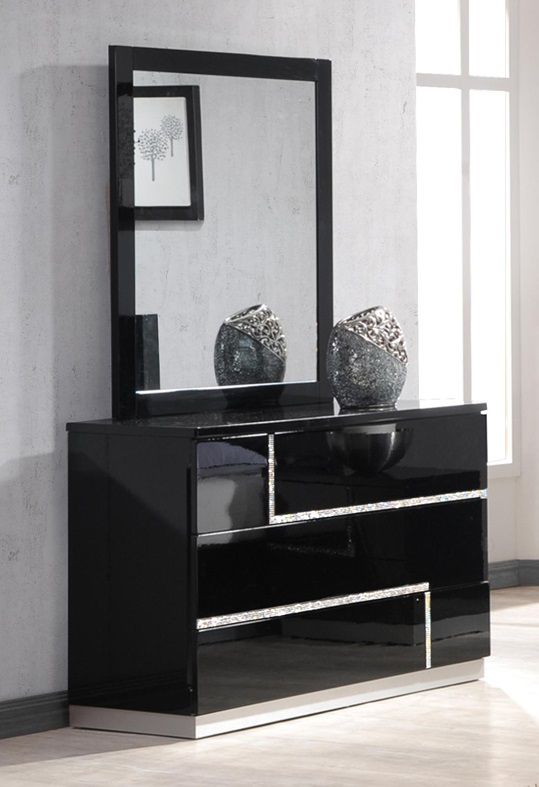 Large image J&M Lucca Dresser and Mirror in Black Lacquer 17685-DM