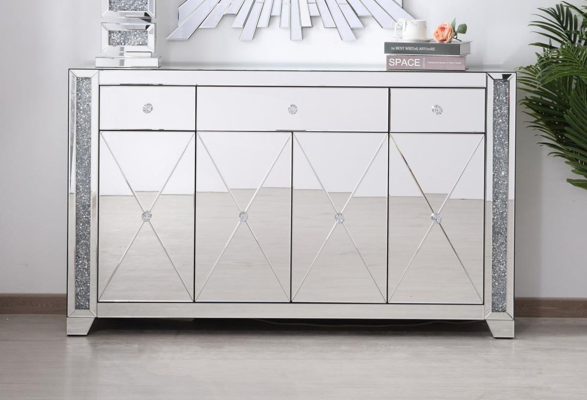 Elegant Furniture and Lighting Crystal Mirrored Credenza