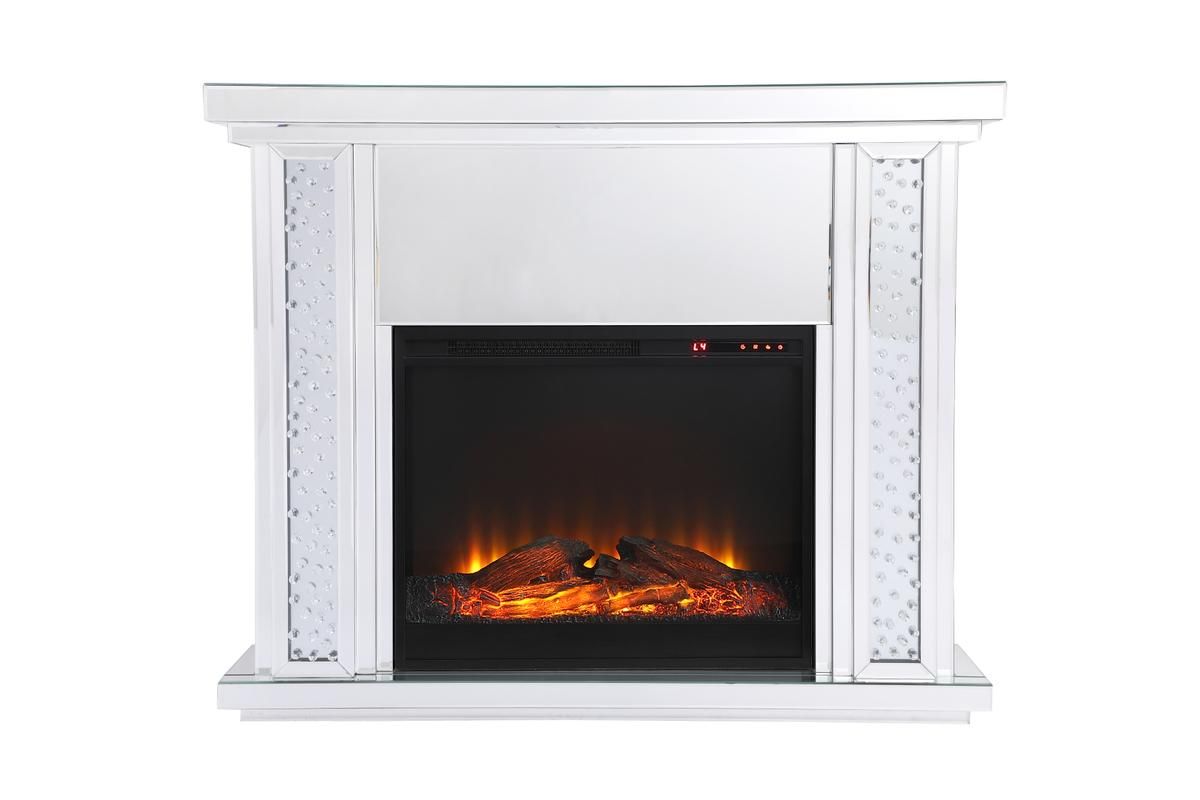 Elegant Furniture and Lighting Crystal Mirrored Mantle Fireplace - Thumbnail 2