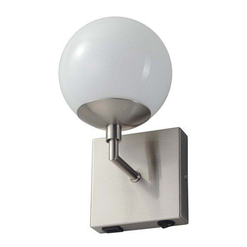 Sconce Globe 1 Lamp Satin Nickel White Glass - Thumbnail 2