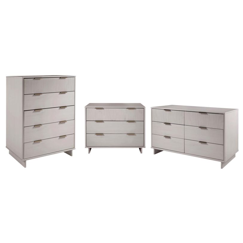 Manhattan Comfort 3-Piece Granville Modern Solid Wood Tall Narrow Chest,  Double Dresser Set and Standard