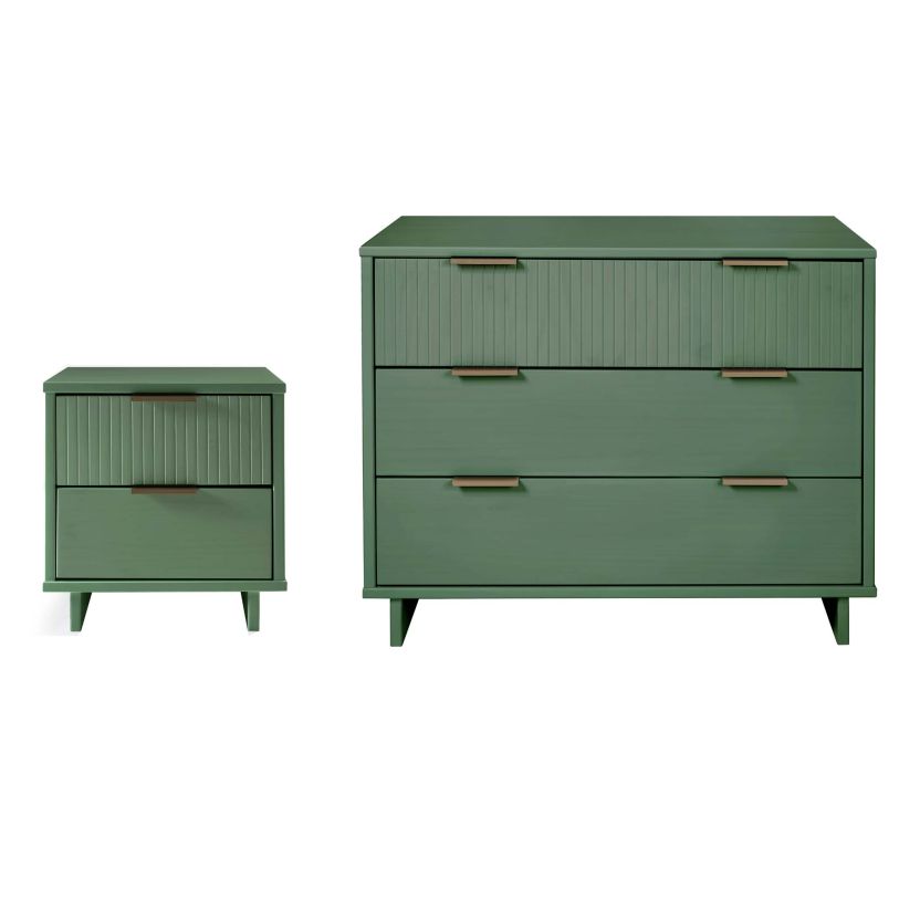 Manhattan Comfort 2-Piece Granville Modern Solid Wood Standard Dresser and  Nightstand Set in Sage Green GRAN043