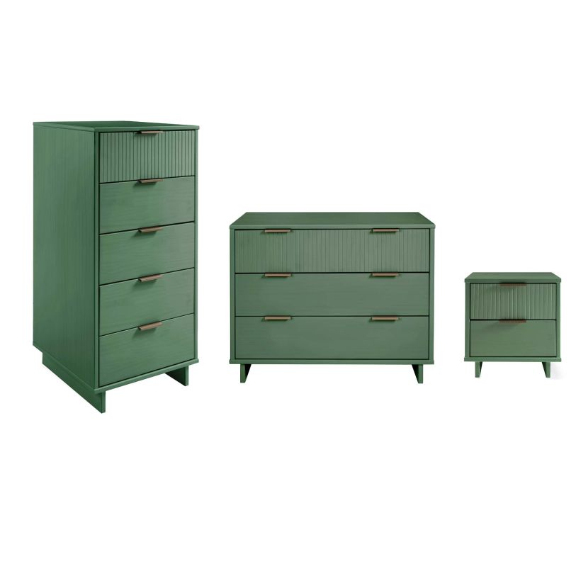 Manhattan Comfort 3-Piece Granville Modern Solid Wood Standard Dresser, Tall  Narrow Chest and Nightstand Set