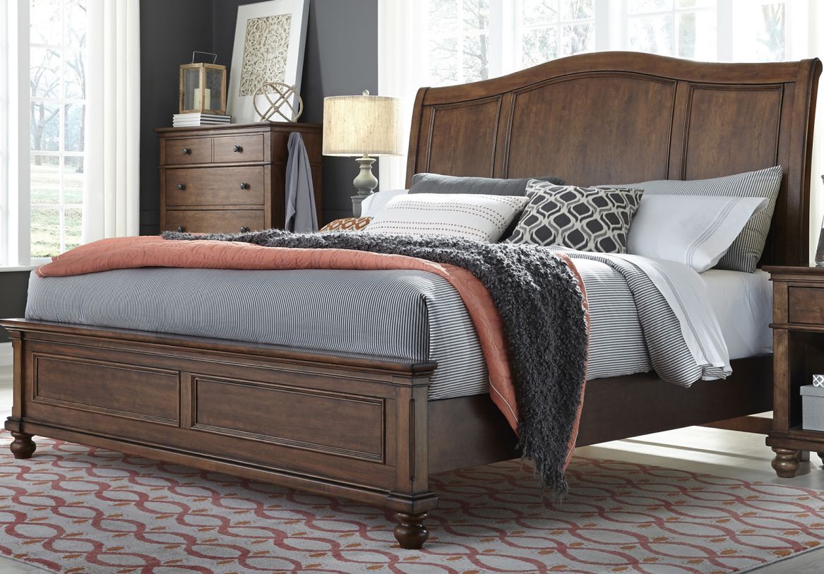 Aspenhome Oxford Cal King Sleigh Bed in Whiskey Brown EST SHIP TIME IS 2 WEEKS