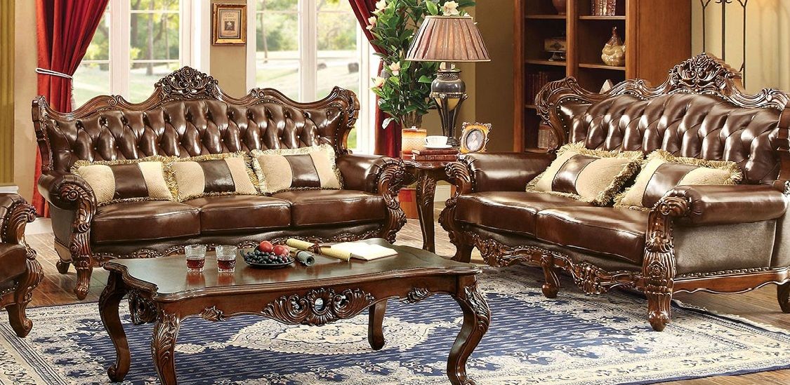 Furniture of America Jericho 2-Piece Living Room Set in Dark Oak/Brown