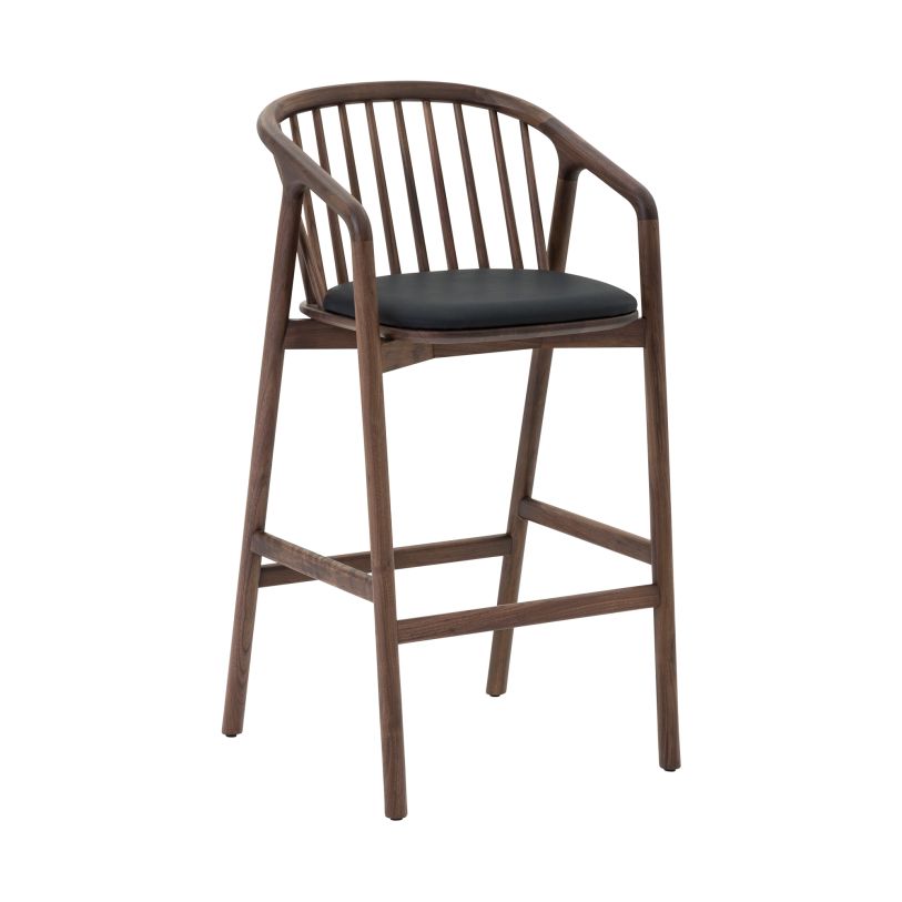 Armen Living Echo Walnut Wood and Black Faux Leather Counter Stool LCECBAWABLK26