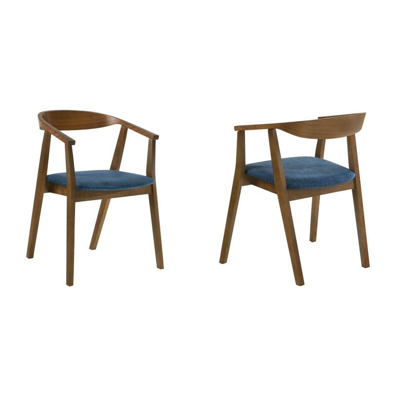 Armen Living Santana Wood Dining Chair in Walnut Finish with Blue