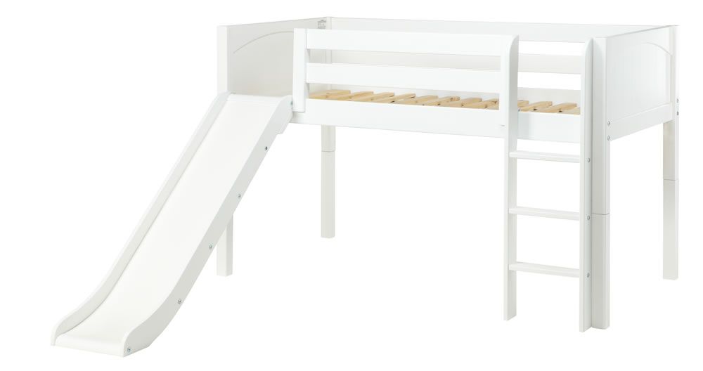 Large image Maxtrix Bare Bone Twin Size Low Loft (Low/Low) Panel Bed with Straight Ladder and Slide in White MARVELOUSWP