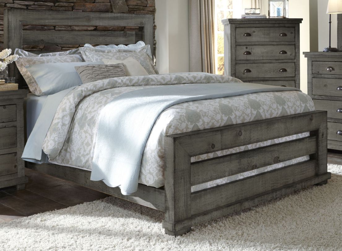 Progressive Furniture Willow Queen Slat Bed in Distressed Dark Gray