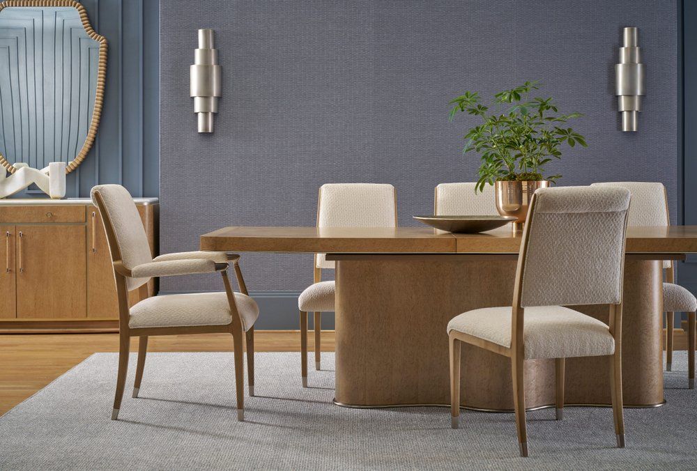 Theodore Alexander Origins 9pc Rectangular Dining Table Set in Sesame CODE UNIV20 for 20 Off