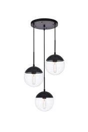 Elegant Eclipse 3 Lights Black Pendant with Clear Glass LD6069BK