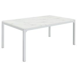 Coaster Athena Rectangle Dining Table with Marble Top Chrome in Carrara Faux Marble 110101
