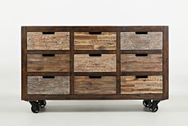 Jofran Painted Canyon Rustic Solid Acacia 9 Drawer Accent Chest with Caster Wheels in Distressed Brown 1600-60