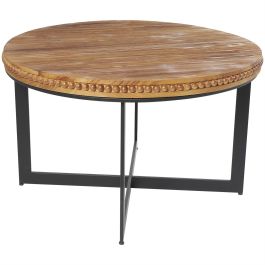 UMA Brown Wood Beaded Living Room Coffee Table with Metal X-Shaped Base, 30