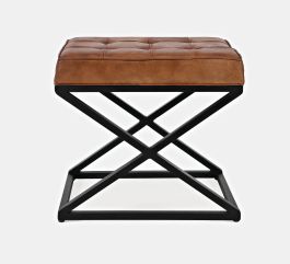 Jofran Global Archive Genuine Distressed Leather Ottoman Stool in Saddle brown 1730-77