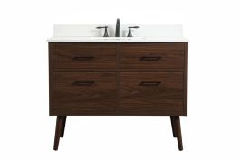 Elegant 42 In. Single Bathroom Vanity in Walnut with Backsplash VF41042MWT-BS CLOSEOUT