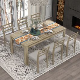 7Pc Mutifunctional Extendable Dining Table Set w/ 12” Leaf